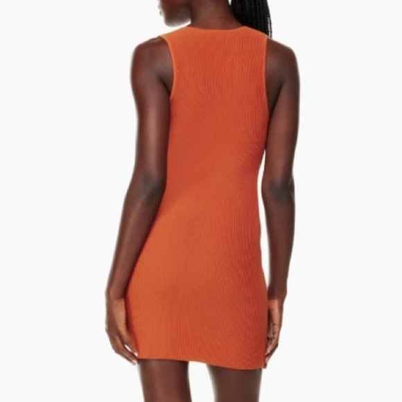 Aritzia Babaton Deep V Dress Ribbed Sleeveless Mini Pumpkin Orange Size Large - Picture 10 of 16